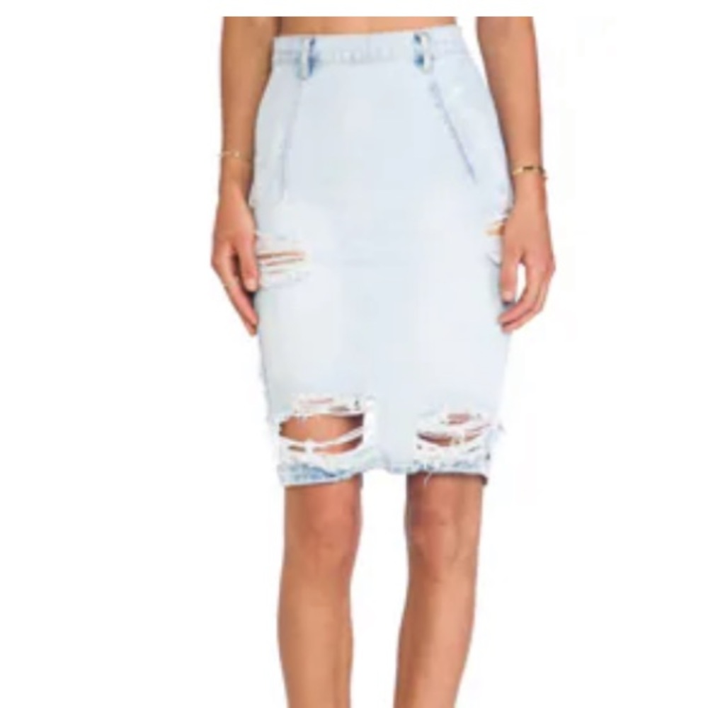 Distressed Light Blue Denim Skirt - Picture 4 of 8